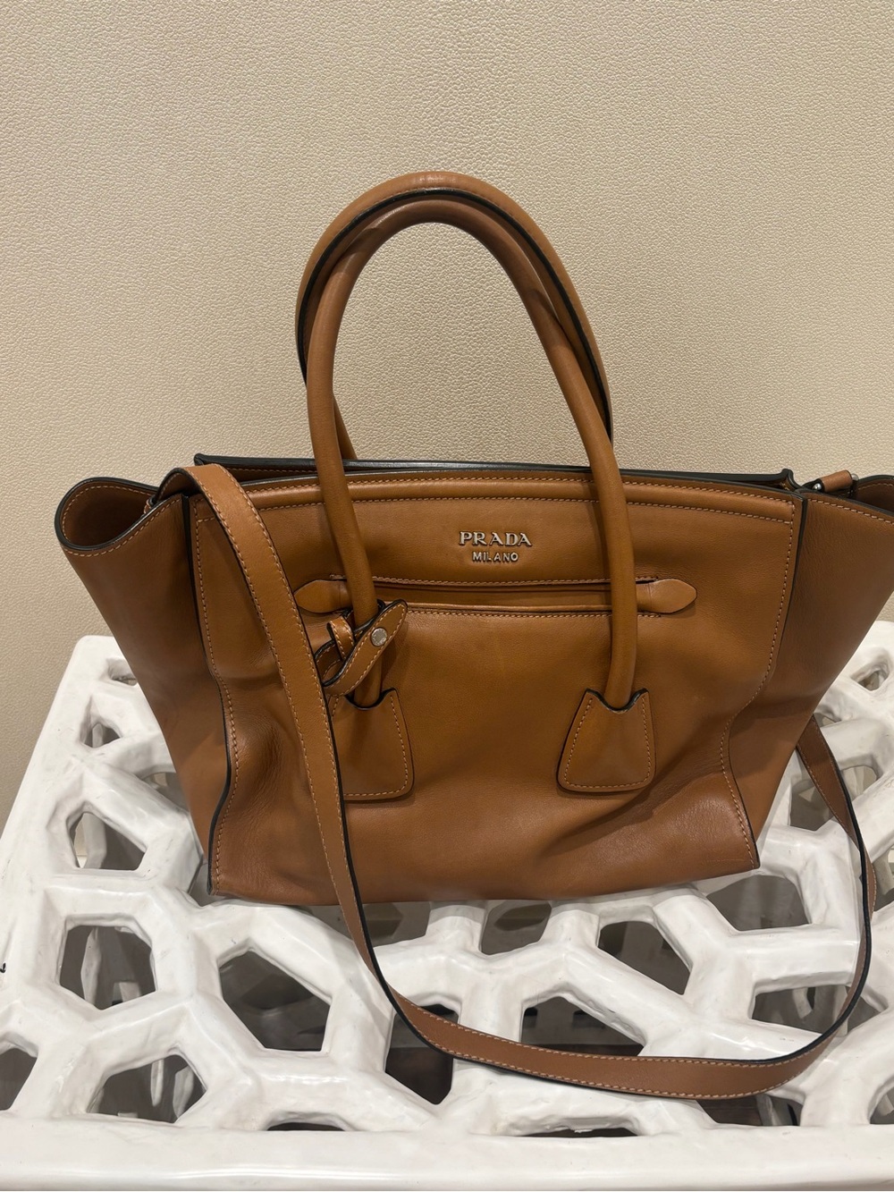Prada Brown Leather Tote with Detachable Strap